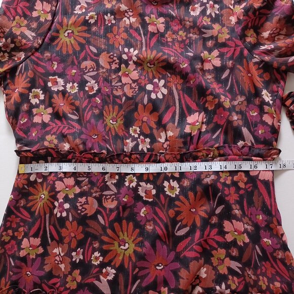 Aqua Metallic Floral Print Tiered Mini Dress - Picture 12 of 16